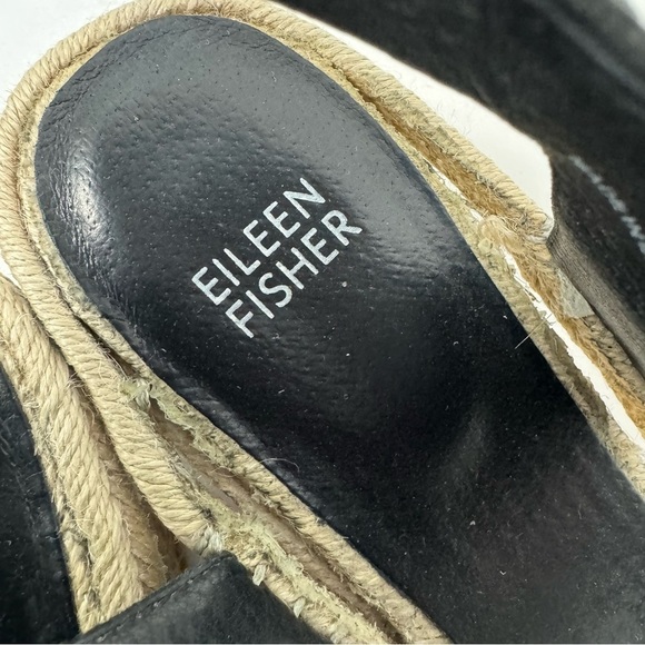 Eileen Fisher Black Open Toe Espadrille Wedge with Velcro Closure Minimalist - Picture 5 of 7